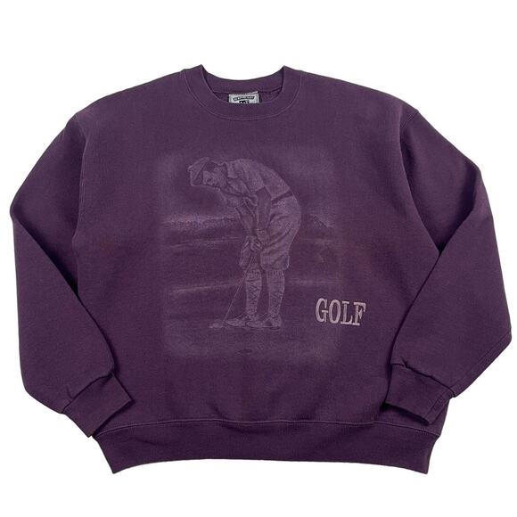 Vintage Golf Faded Embossed Graphic Purple Crewneck Size Large Made in USA - Picture 1 of 6